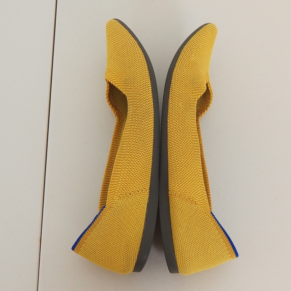 Rothys The Point Pointed Toe Ballet Flats Women's Sz 6 Yellow Marigold Blue Trim - Picture 7 of 10